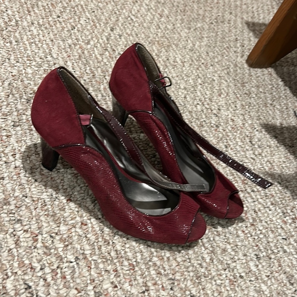 Karen Scott Red Heels with Suede and Snake Scales Texture